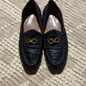 Black Loafers with Gold Detailing